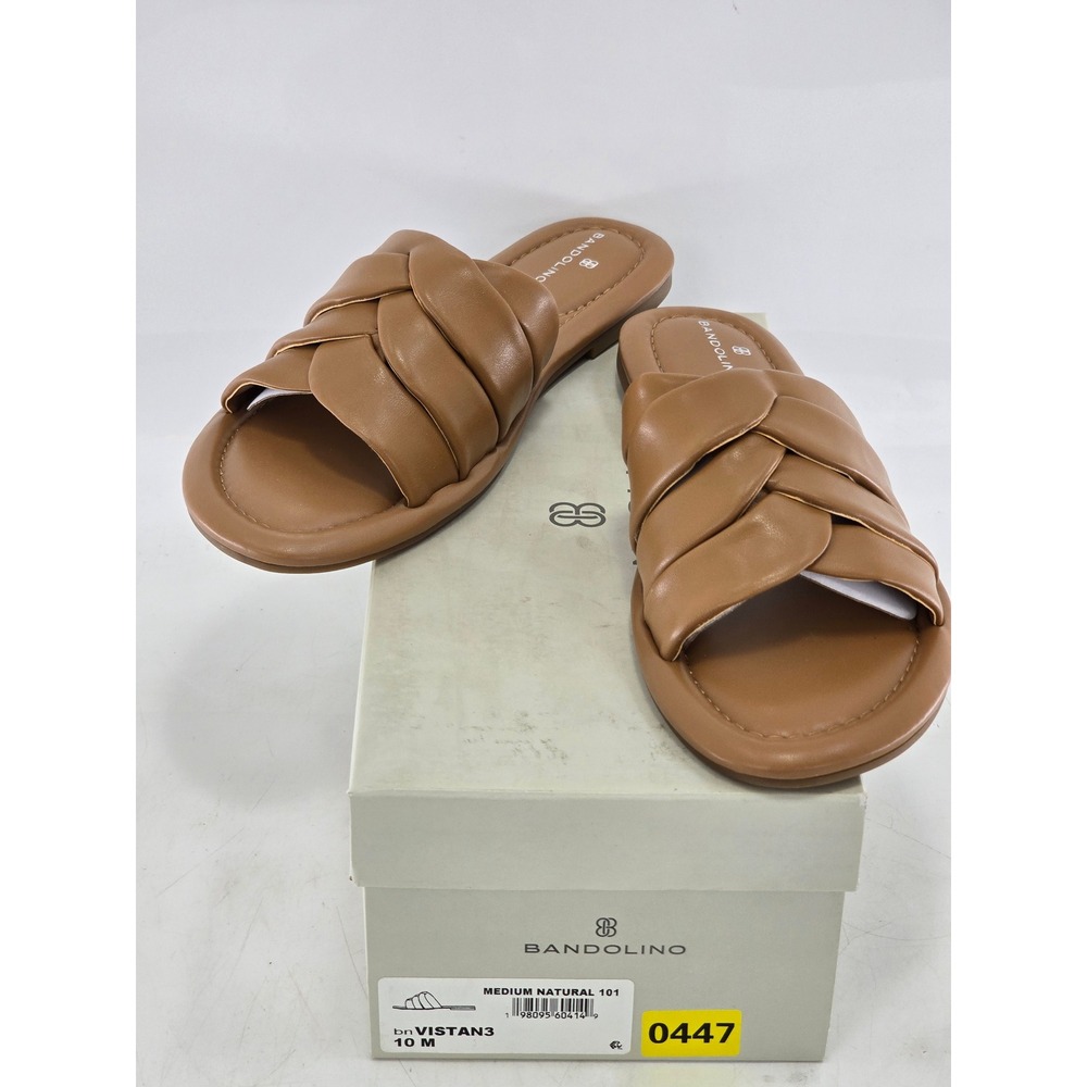 Bandolino Vistan3 Slide Sandals Womens 10 Natural Tan Padded Woven Strap - New